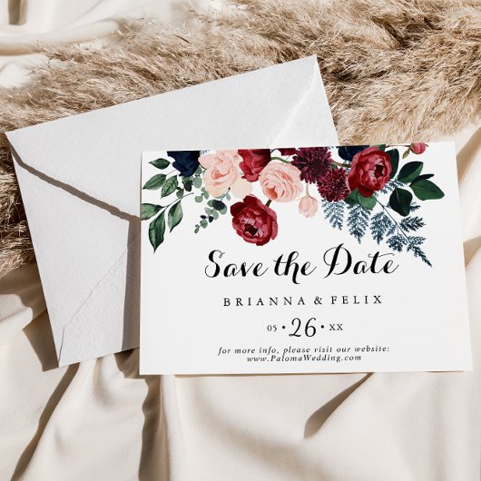 Save The Date Mariage horizontal de la marine rose de Bourgogne