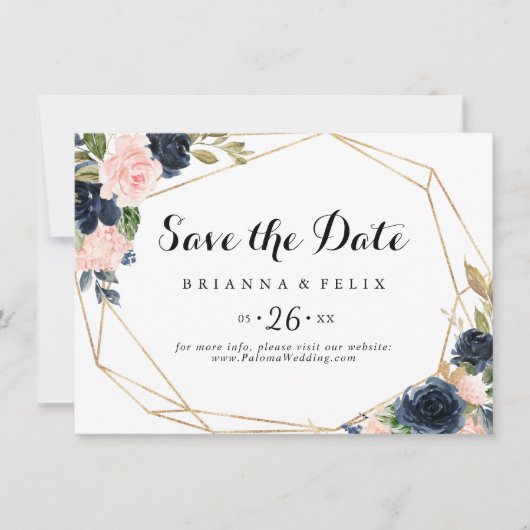 Save The Date Mariage horizontal d'hiver géométrique or (Devant)