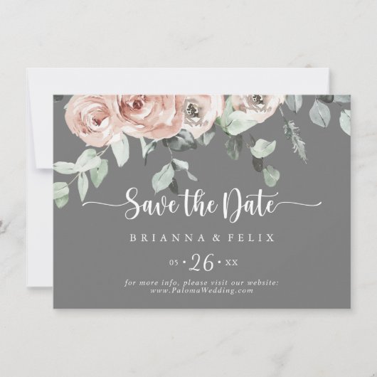 Save The Date Mariage horizontal gris rose classique (Devant)