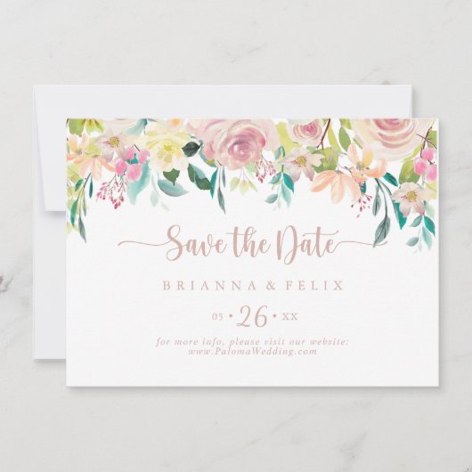 Save The Date Mariage horizontal rose Gold Spring (Devant)