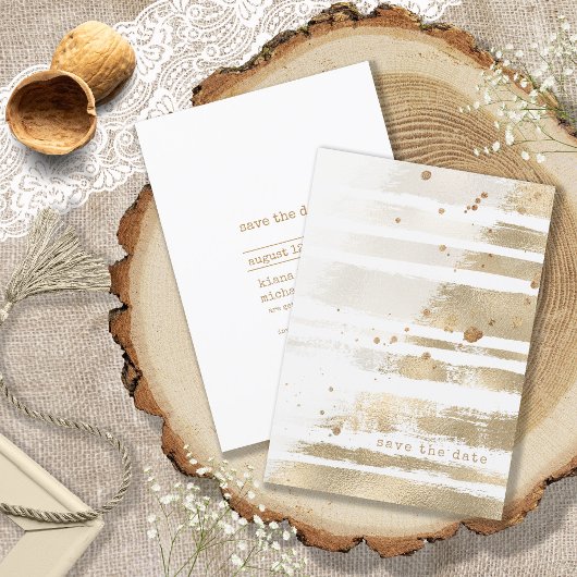Save The Date Mariage ID655 des bandes de pinceau d'or
