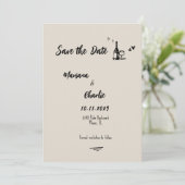 Save The Date Mariage Illustré à la Main en Gris Rétro (Debout devant)