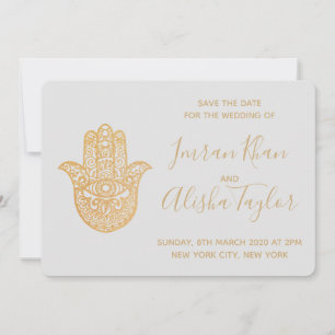 Save The Date Mariage indien à retenir date Or hamsa Henna
