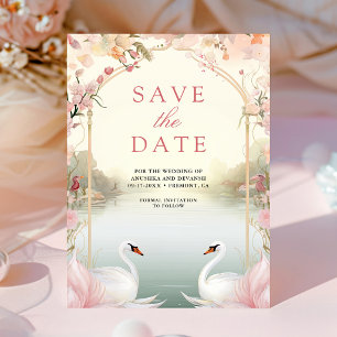 Save The Date Mariage indien de cygnes floraux roses doux romant