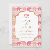 Save The Date Mariage indien Eléphant rose et or Photo (Devant)