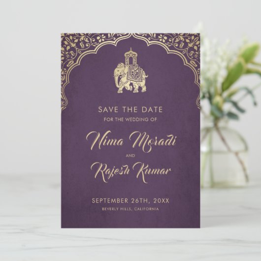 Save The Date Mariage Indien, Enregistrer La Date, Bleu, Or, Gan (Debout devant)