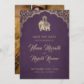 Save The Date Mariage Indien, Enregistrer La Date, Bleu, Or, Gan (Devant / Derrière)