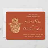 Save The Date Mariage indien Enregistrer la date Gold hamsa Henn (Devant)