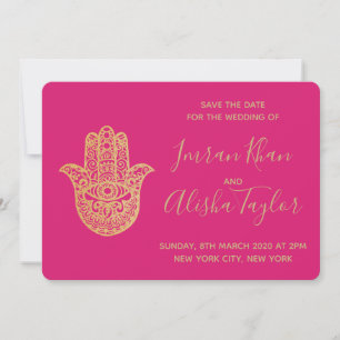 Save The Date Mariage indien Enregistrer la date Gold hamsa Henn