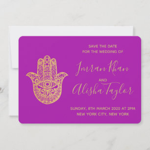 Save The Date Mariage indien Enregistrer la date Gold hamsa Henn