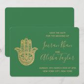 Save The Date Mariage indien Enregistrer la date Gold hamsa Henn (Devant / Derrière)