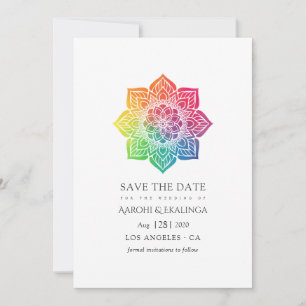Save The Date Mariage indien Mandala Arc-en-ciel