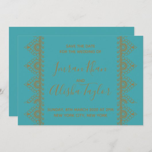 Save The Date Mariage indien Mehendi Sauvez la date hamsa Henna (Devant / Derrière)