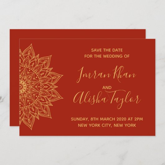 Save The Date Mariage indien Mehendi Sauvez la date hamsa Henna (Devant / Derrière)