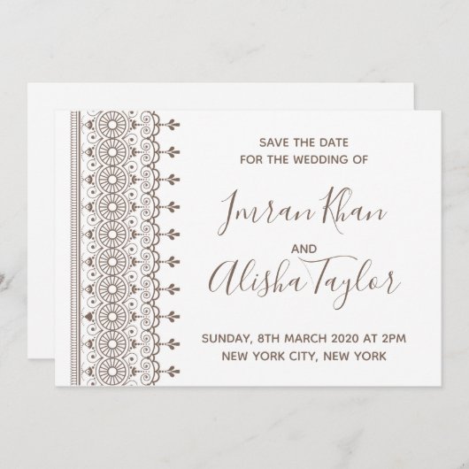 Save The Date Mariage indien Mehendi Sauvez la date hamsa Henna (Devant / Derrière)