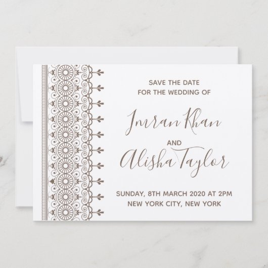 Save The Date Mariage indien Mehendi Sauvez la date hamsa Henna (Devant)