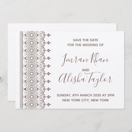 Save The Date Mariage indien Mehendi Sauvez la date hamsa Henna (Devant / Derrière)