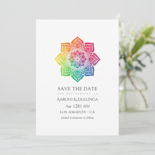 Save The Date Mariage indien Rainbow Mandala (Debout devant)