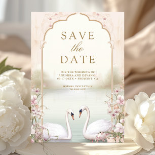 Save The Date Mariage indien romantique aux cygnes floraux paste