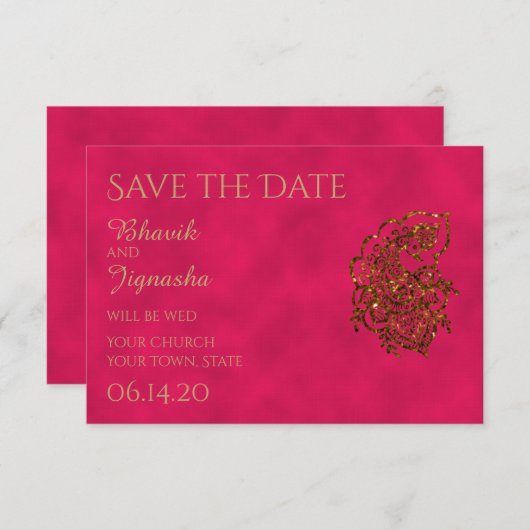 Save The Date Mariage indien rose et or Enregistrer la date (Devant / Derrière)