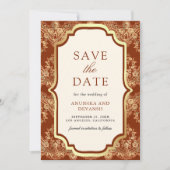 Save The Date Mariage Indien Rust Orange Gold Lace (Devant)