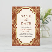 Save The Date Mariage Indien Rust Orange Gold Lace (Debout devant)