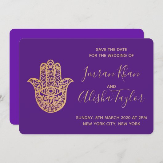 Save The Date Mariage indien Sauvegarder la date Hamsa or Henné (Devant / Derrière)