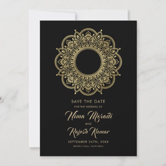 Save The Date Mariage indien, Save the Date, Black and Gold (Devant)