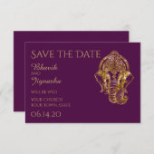 Save The Date Mariage indien violet et or Enregistrer la date (Devant / Derrière)