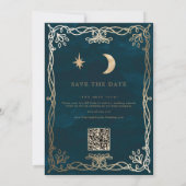 Save The Date Mariage Indigo Médiéval Or Ivy  (Dos)