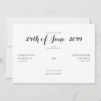 Save The Date Mariage Intemporel Minimaliste Formel Noir & Blanc