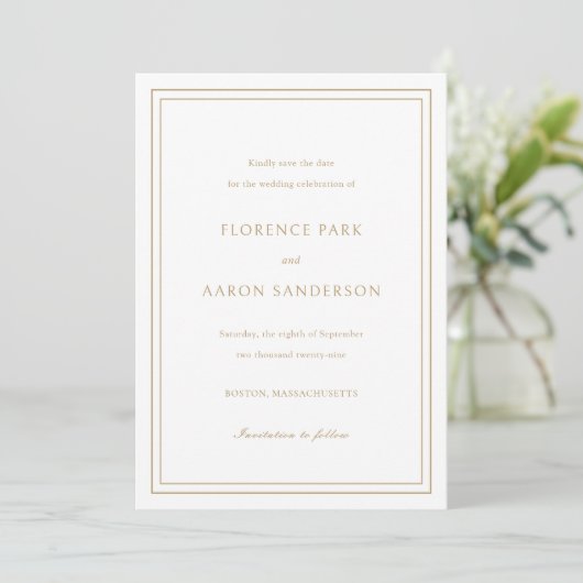 Save The Date Mariage Intemporel Or Traditionnel (Debout devant)