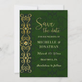 Save The Date Mariage irlandais élégant or Abstrait vert foncé (Devant)