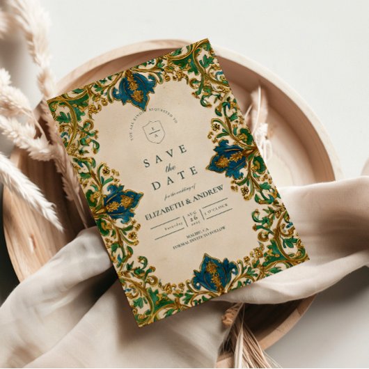 Save The Date Mariage islamique baroque émeraude