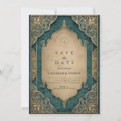 Save The Date Mariage islamique d'or émeraude (Devant)