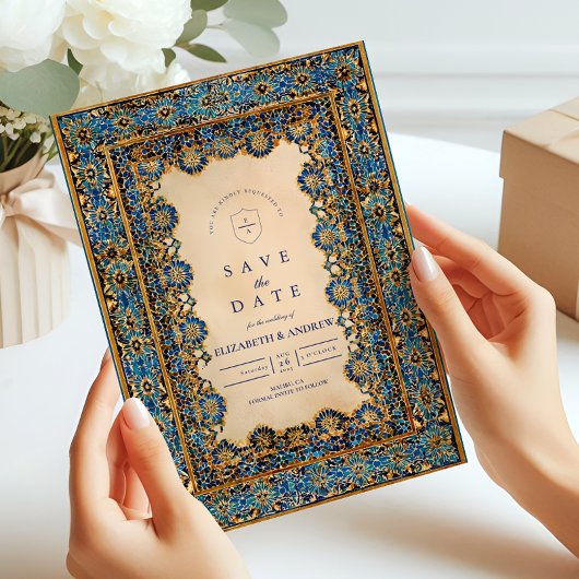 Save The Date Mariage islamique en mosaïque dorée