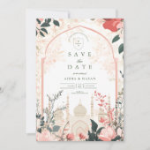 Save The Date Mariage islamique floral traditionnel élégant (Devant)