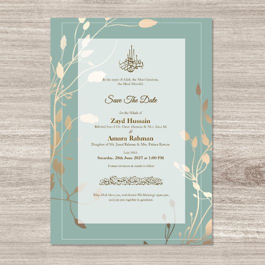 Save The Date Mariage islamique | Vert sauge & Or