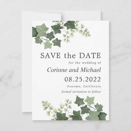 Save The Date Mariage Ivy et Fern Greenery Enregistrer la date (Devant)