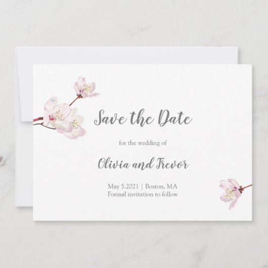 Save The Date Mariage japonais Sakura en fleurs de cerisier rose (Devant)