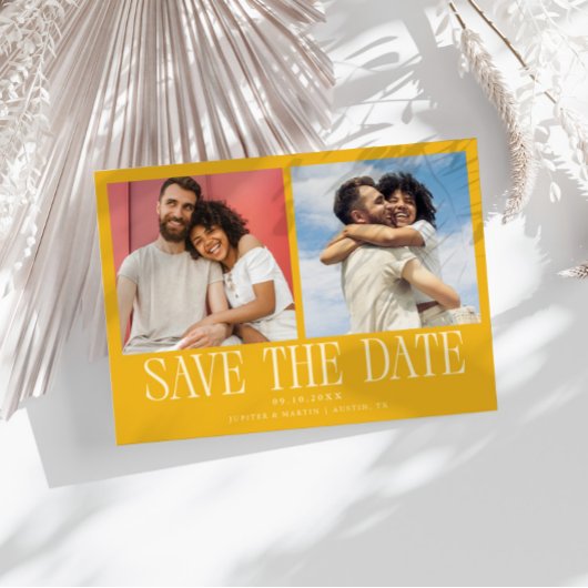 Save The Date Mariage Jaune Moderne à 2 Photos