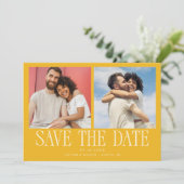 Save The Date Mariage Jaune Moderne à 2 Photos (Debout devant)