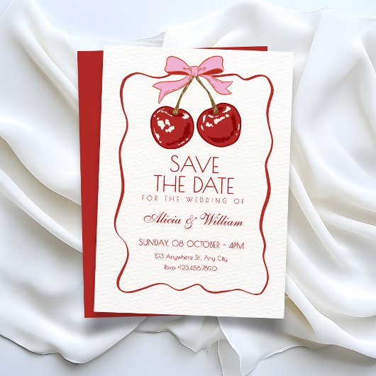 Save The Date Mariage joli rouge cerise