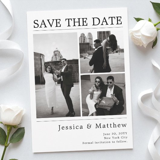 Save The Date Mariage Journal Photo Noir et Blanc Moderne