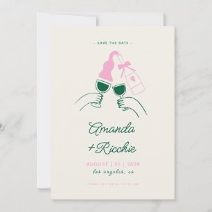 Save The Date Mariage Joyeux Dessin à la Main Rétro Fantaisiste
