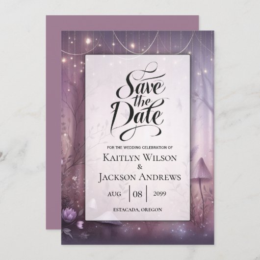 Save The Date Mariage Lavande magique Fairy Lights (Devant / Derrière)