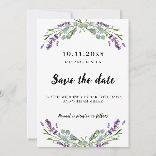 Save The Date Mariage Lavender eucalyptus enregistrer la date (Devant)