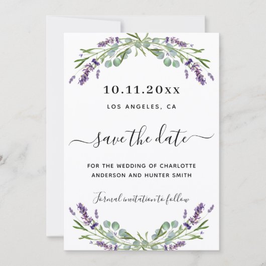 Save The Date Mariage Lavender eucalyptus enregistrer la date (Devant)