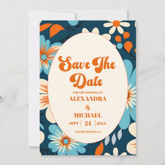 Save The Date Mariage les années 70 rétro (Devant)