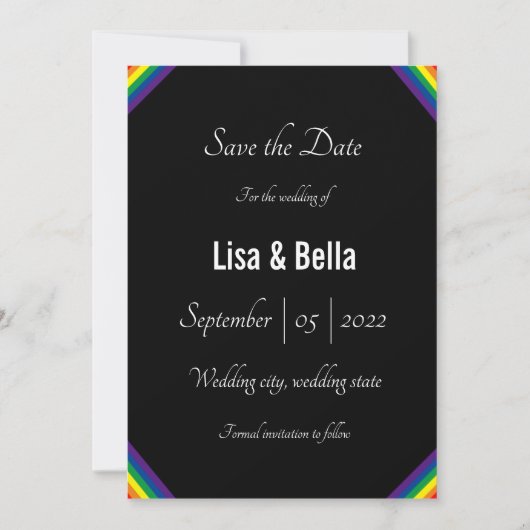 Save The Date Mariage LGBT Arc-en-ciel Classé Enregistrer la dat (Devant)